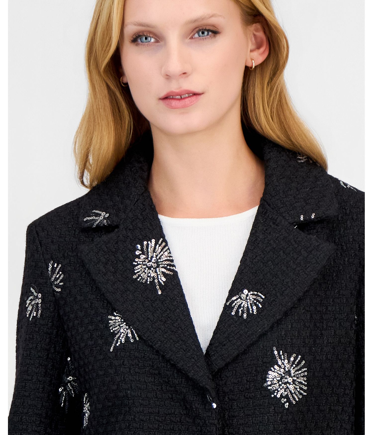 Women's Boucle-Sequin Mid-Length Coat