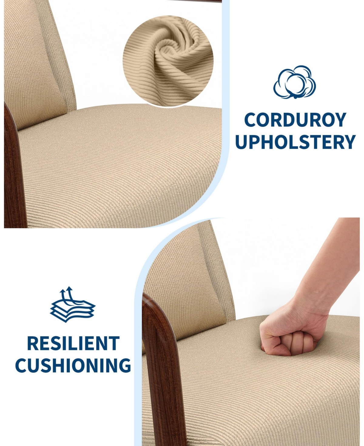 gaomon 2-piece corduroy accent chairs with mid-century design, sturdy wood frame, lumbar pillow, and comfy seating for living room or bedroom.
