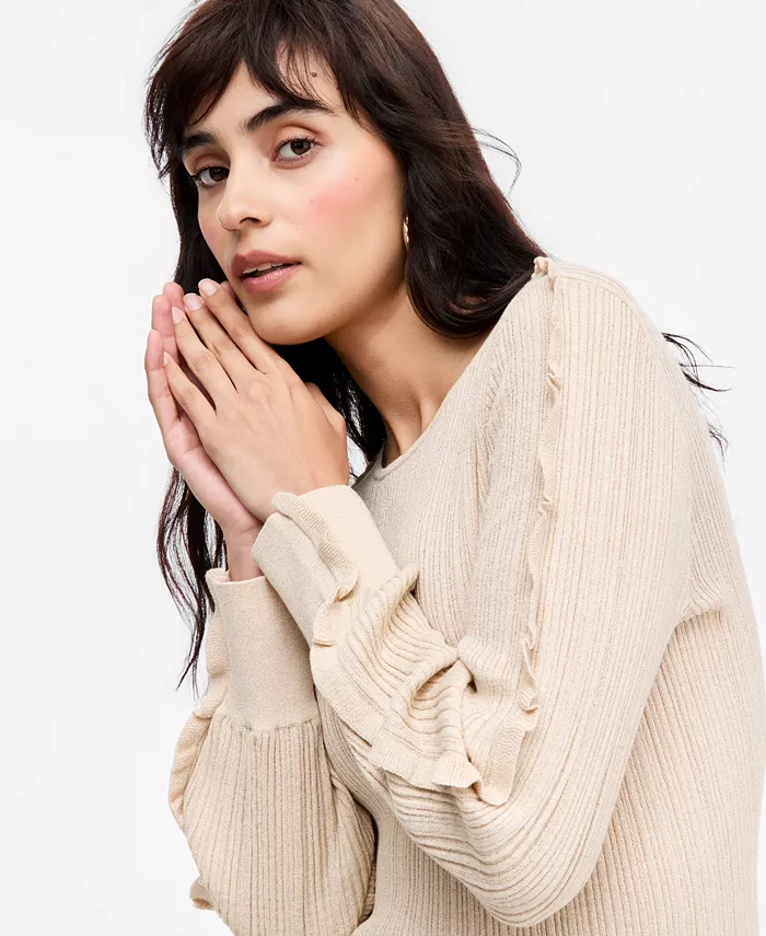 Women's Ruffle-Trim Rib-Knit Sweater - thumbnail 4