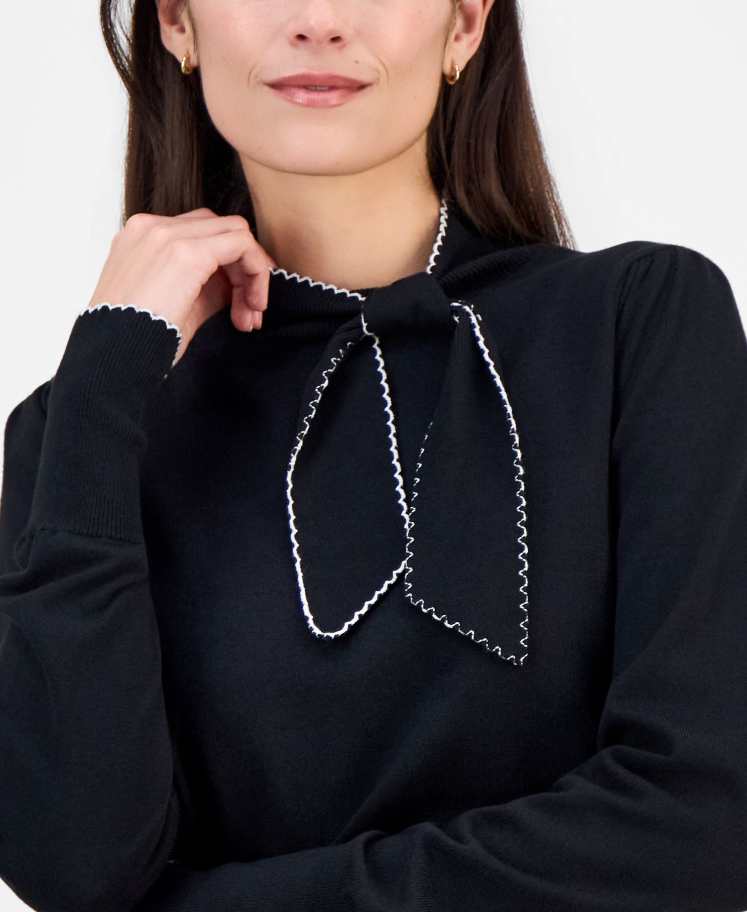 Women's Contrast-Tipped Bow-Tie Sweater