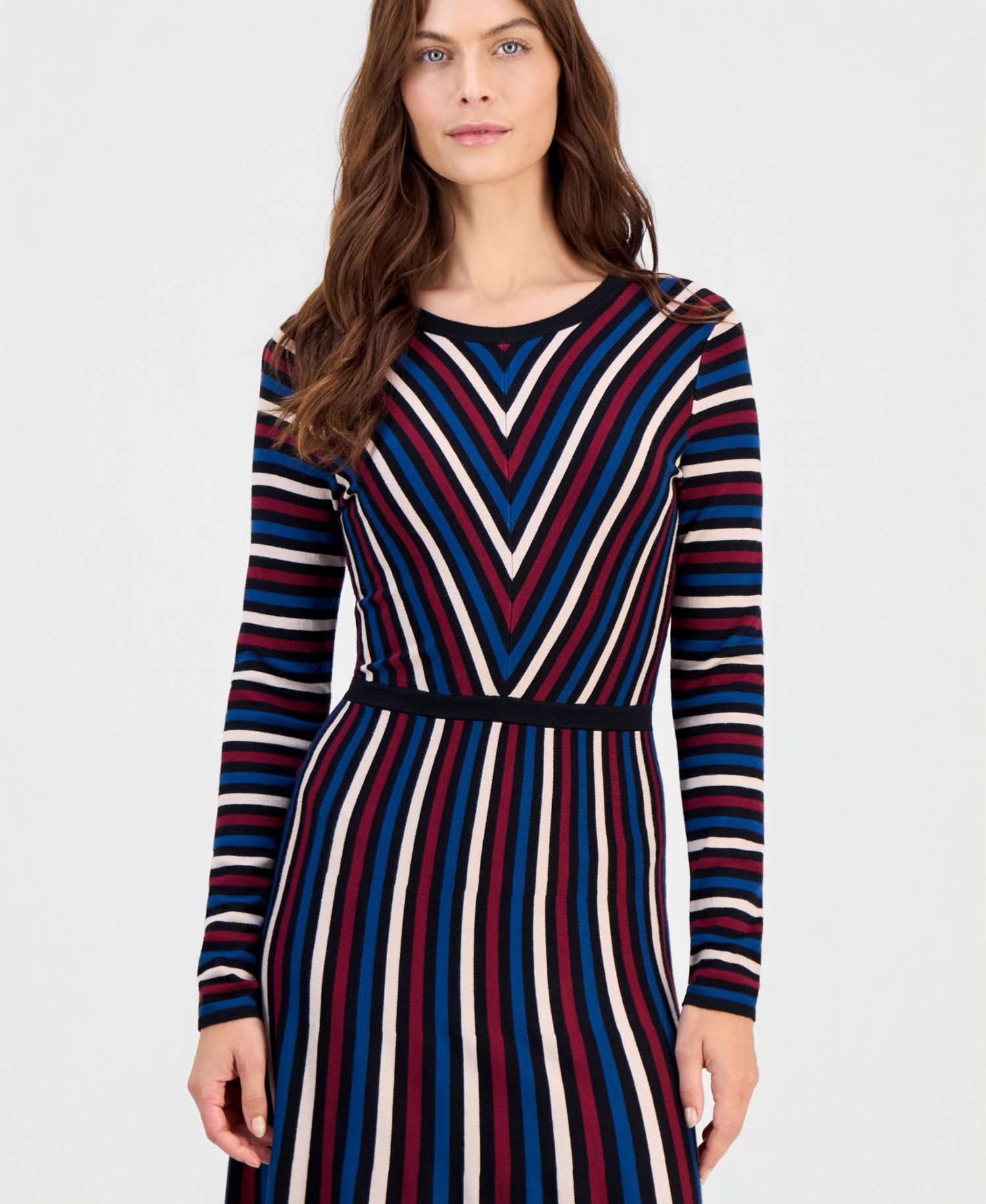 Women's Multicolor Striped Long-Sleeve Midi Dress