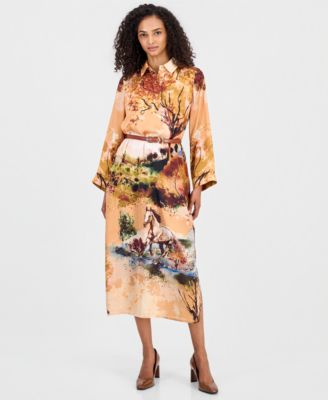 Women's Printed Belted Shirtdress