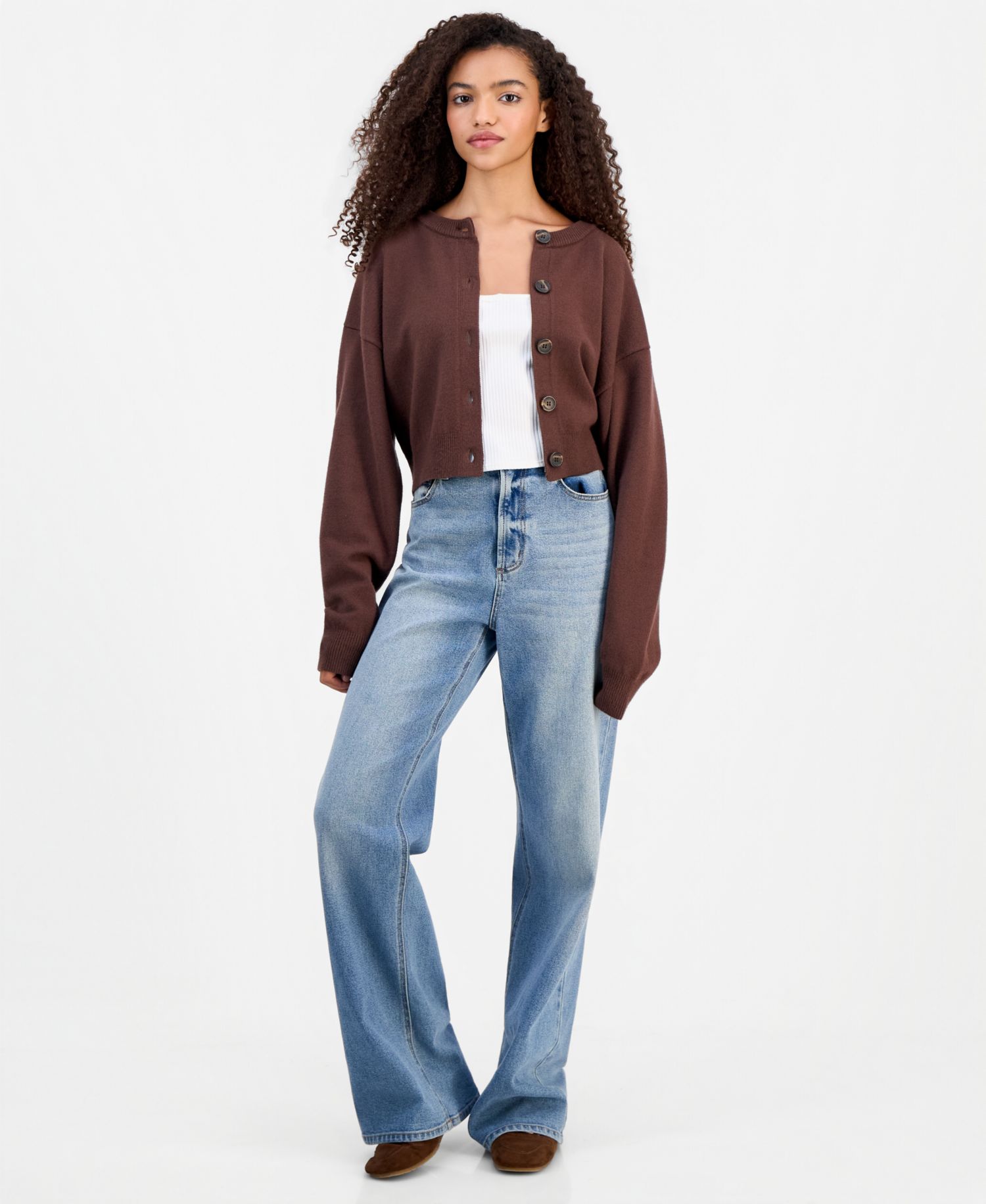 Juniors' Crewneck Cropped Cardigan