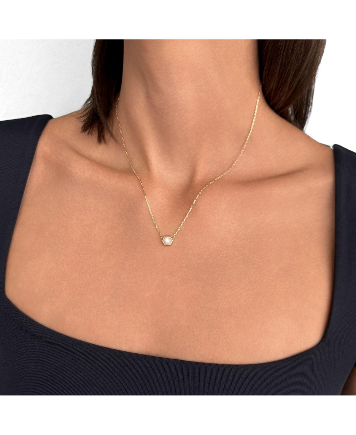 Adornia Fine 14k Gold Plated Hexagon Moonstone Pendant Necklace