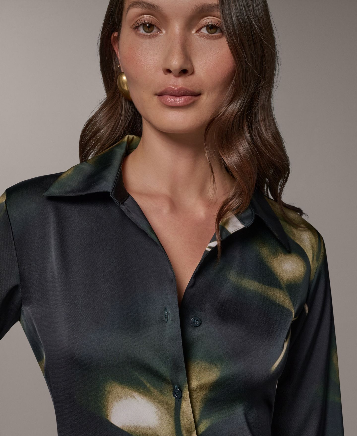 Женская блузка Donna Karan New York Petite Collared Button-Front Blouse, цвет: Оливковый — фото 4