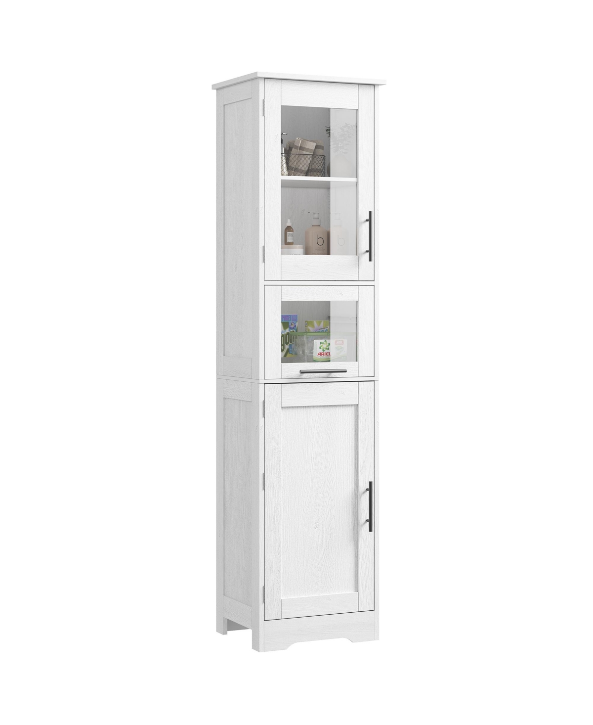 gaomon 67" Narrow Storage Cabinet Slim Freestanding Cabinet with Glass Doors and Adjustable Shelves for Bathroom, Living Room and Kitchen