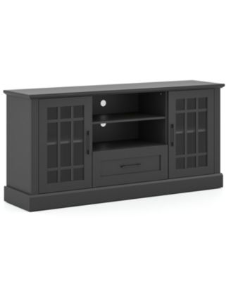 Modern TV Stand with Drawer and Glass Cabinet Doors