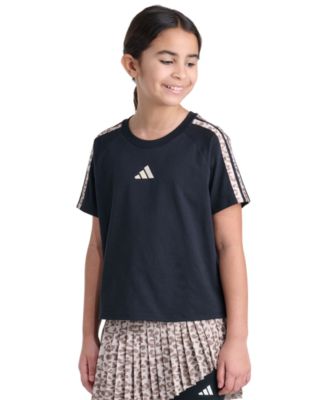 Girls' 8-16 Printed 3-Stripe Short-Sleeve Raglan T-Shirt