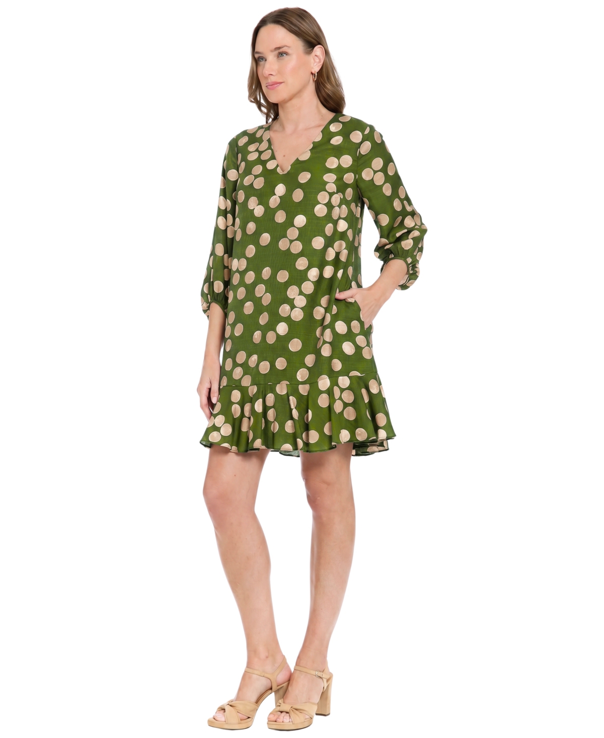 London Times Petite V-Neck Long-Sleeve Dress