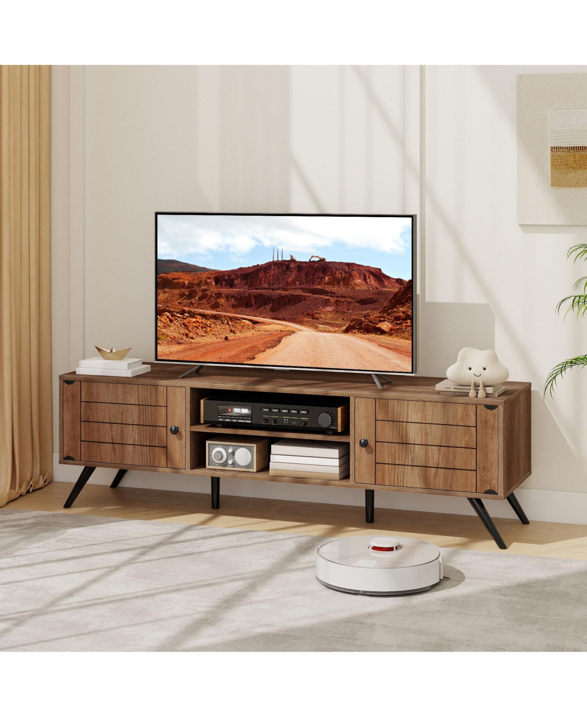 Slickblue 2-Door Tv Stand for TVs up to 65" with Open Shelves