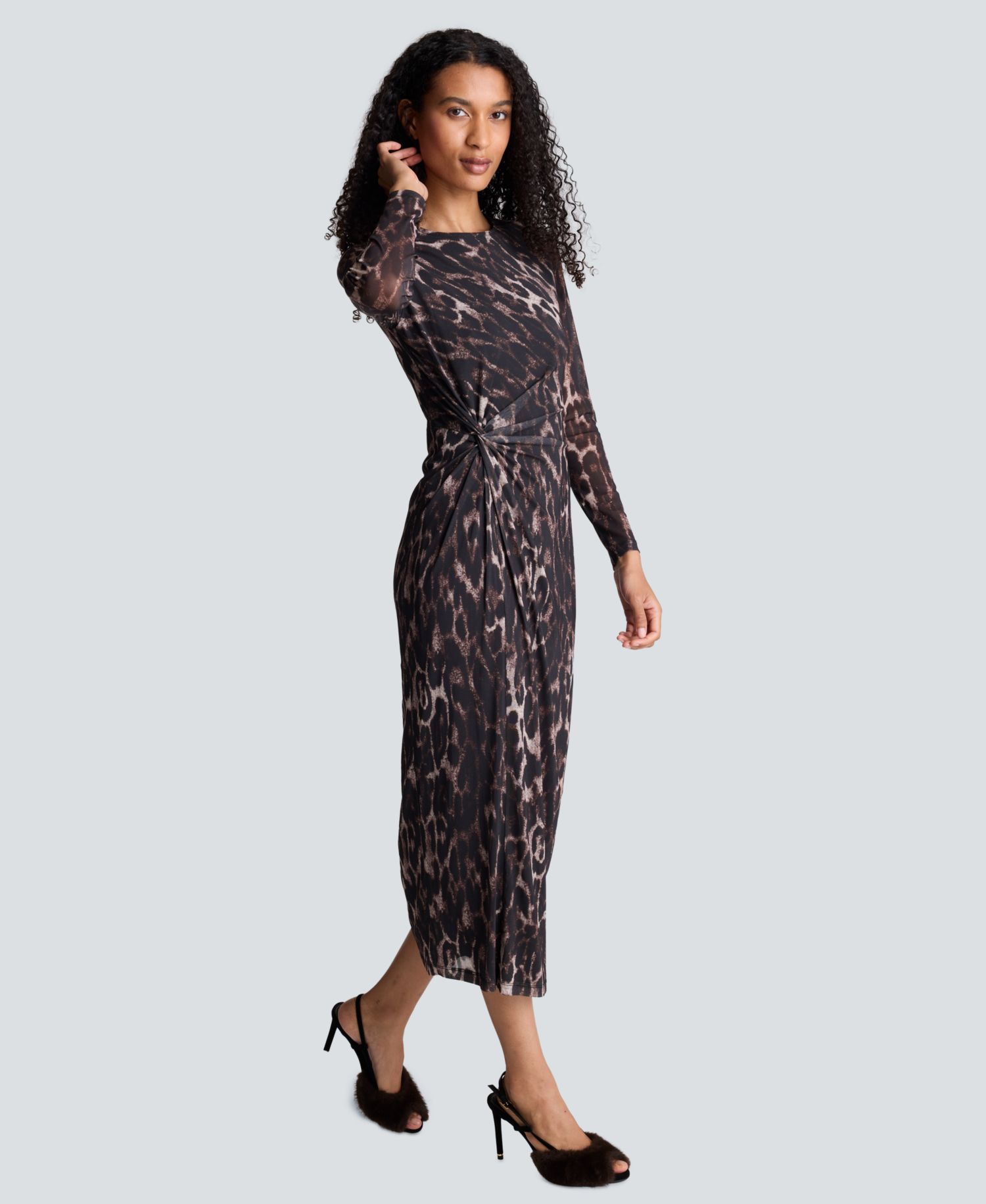 Women's Knot Front Long-Sleeve Midi Dress