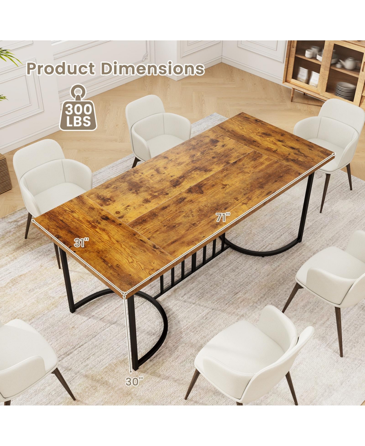 Slickblue Large Rectangular Dining Table, Wood Top Seating for 6-8 People