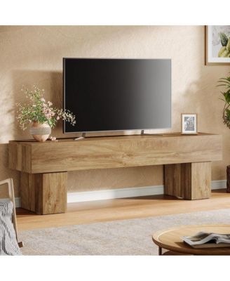 Ezlynn Brown TV Stand Fits TVs up to 55 to 65 in. TV, 3-Tier Farmhouse Console Table with Stripe Design for Living Room