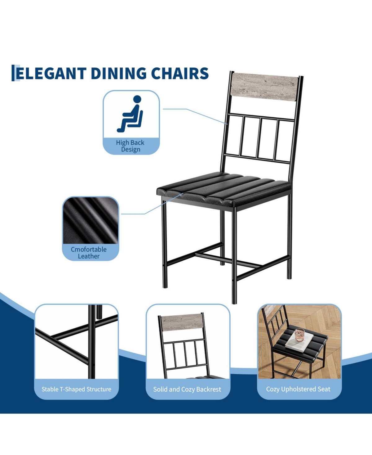gaomon 4-Piece Kitchen Dining Table Set for 4 with 2 Upholstered Chairs and Padded Bench