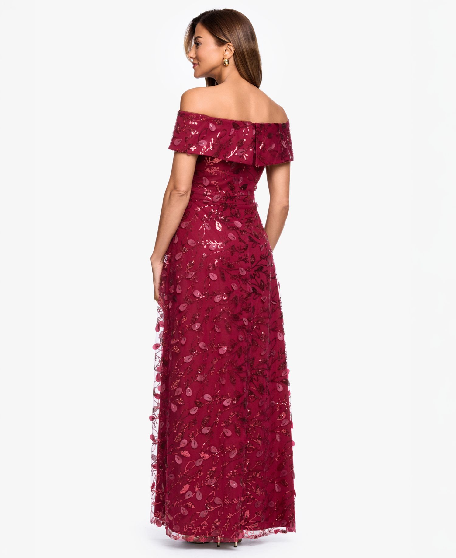 Women's Off-The-Shoulder 3D Embroidered Mesh Ball Gown