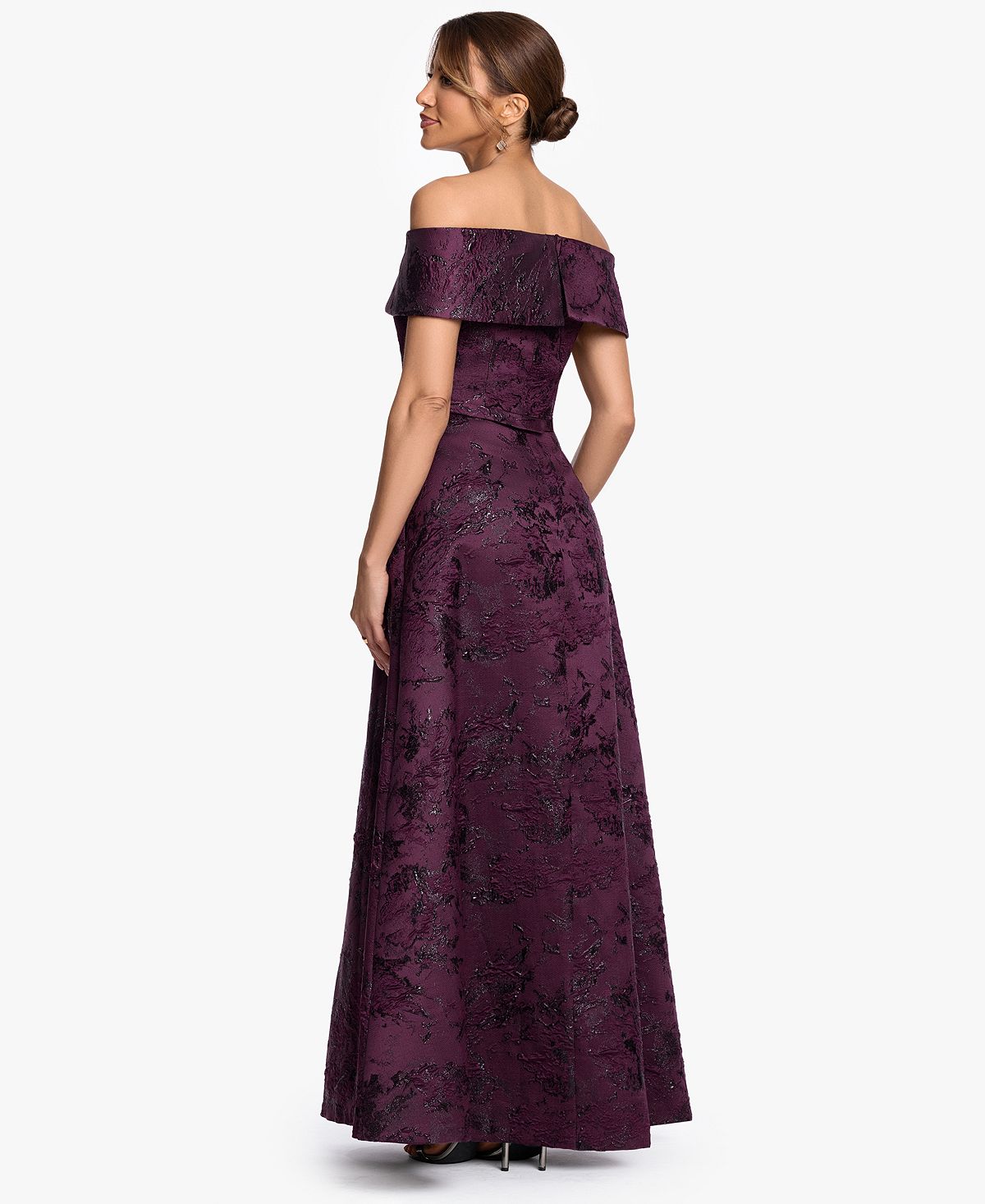 XSCAPE Women's Off-The-Shoulder Brocade Print Ball Gown view 4 — MAYCSS fashion products