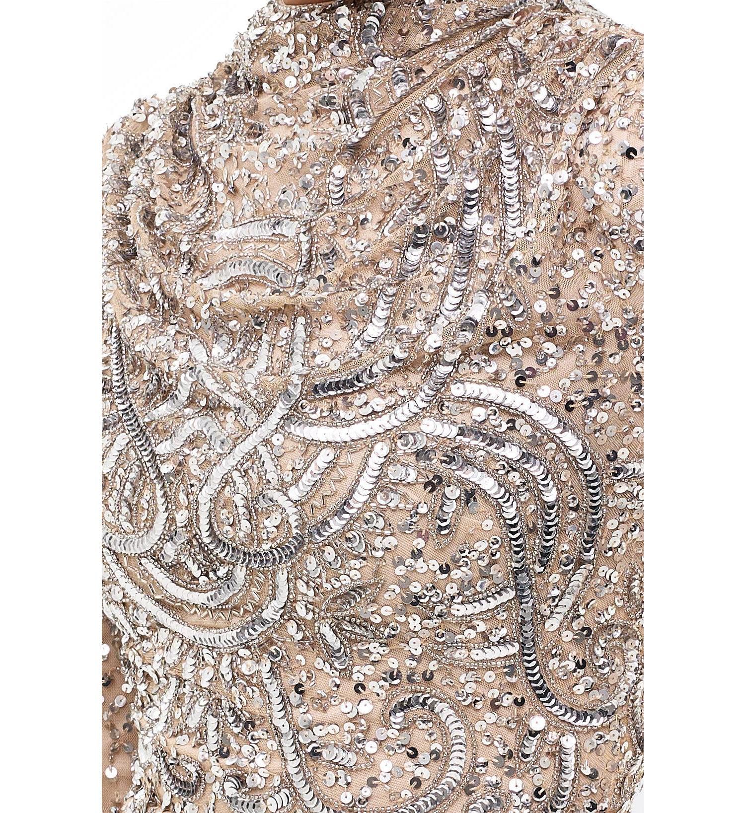Women's Modest Cowl Embellished Sequins Maxi Dress