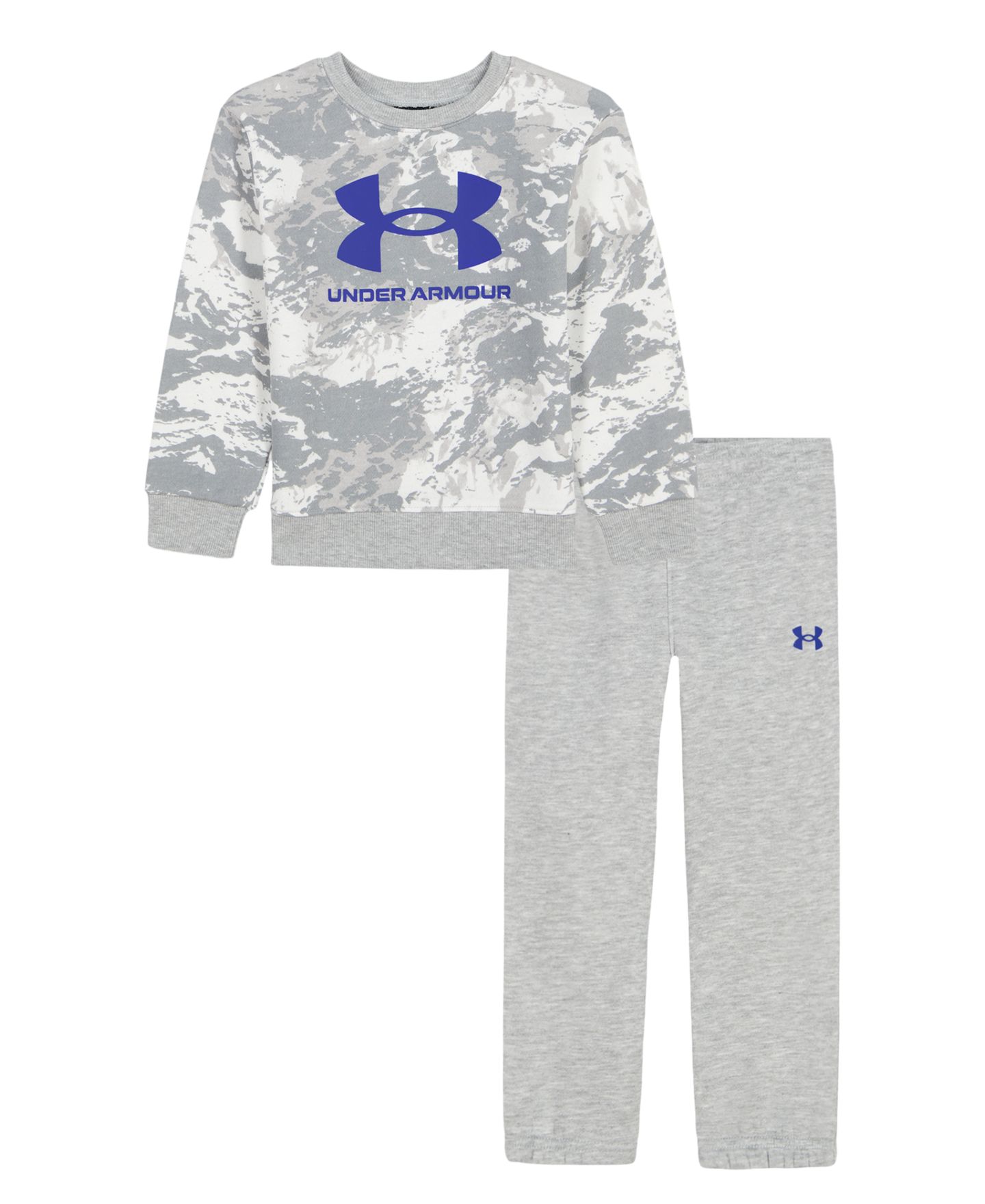 Детский флисовый комплект Under Armour Rival для мальчиков 2T-4T: свитшот и джоггеры, цвет: Белый камуфляжный / Серый меланжевый — фото 1