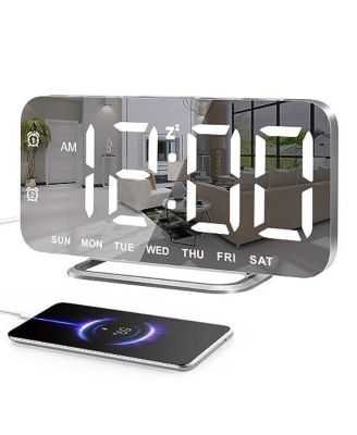 Slim Mirror Alarm Clock   HD Mirror Display Dual Alarms 4 Brightness Levels (Off Included) 2 USB Charging Ports Stylish Gift