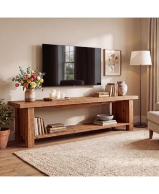 63-Inch Solid Wood TV Stand for 55-75-Inch TV,Farmhouse Entertainment Center with Storage,Wooden Media Console for Living Room,Bedroom