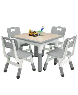 Adjustable Height Kids Table and 4 Chairs Set Modern Toddler Furniture with Non Slip Legs Graffiti Resistant Easy Clean Desktop