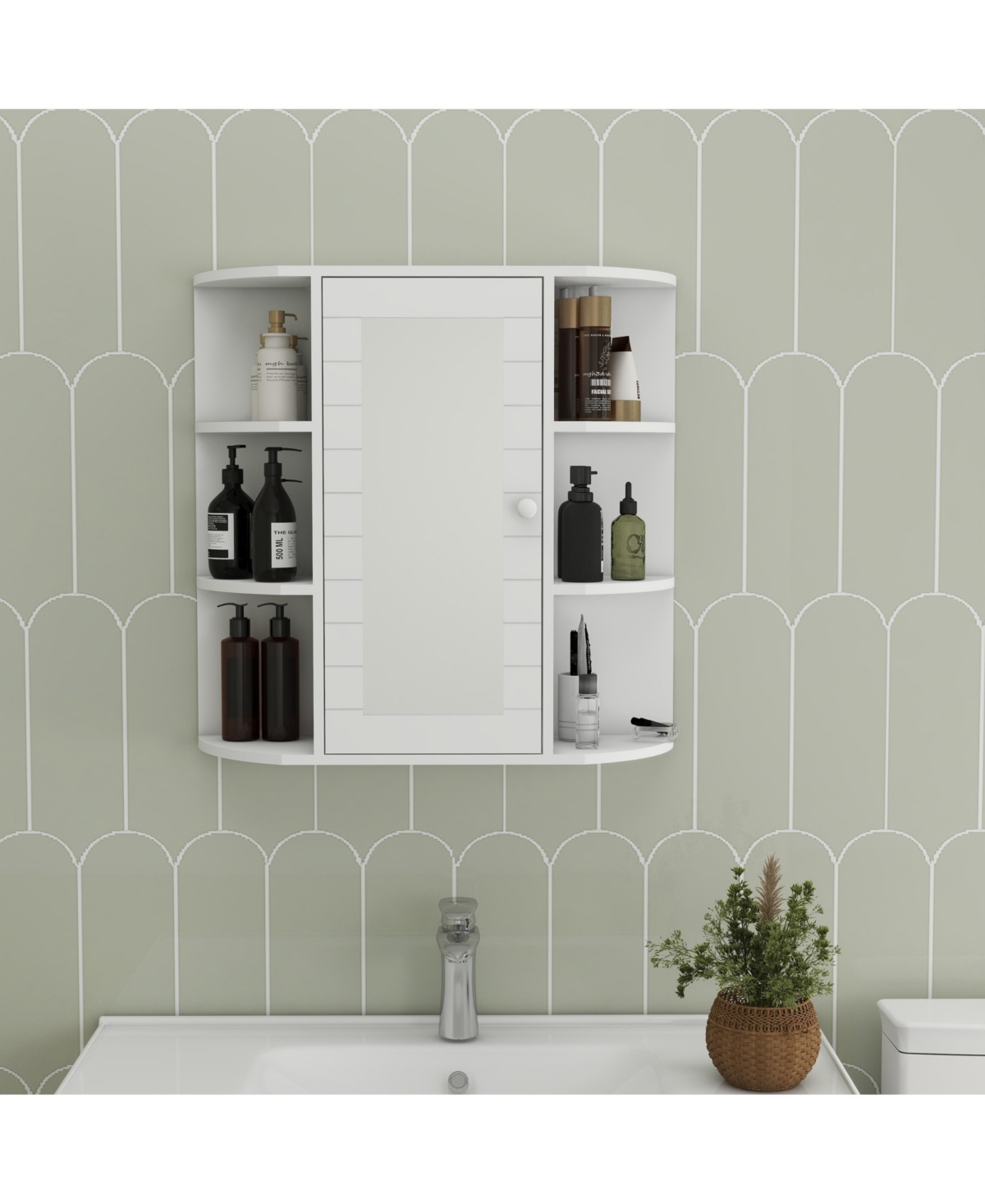 Midola Bathroom Medicine Cabinet with Mirror, Wall Mounted Bathroom Cabinet with Mirror Door, 6 Open Shelves,3 Adjustable Shelves for Bathroom