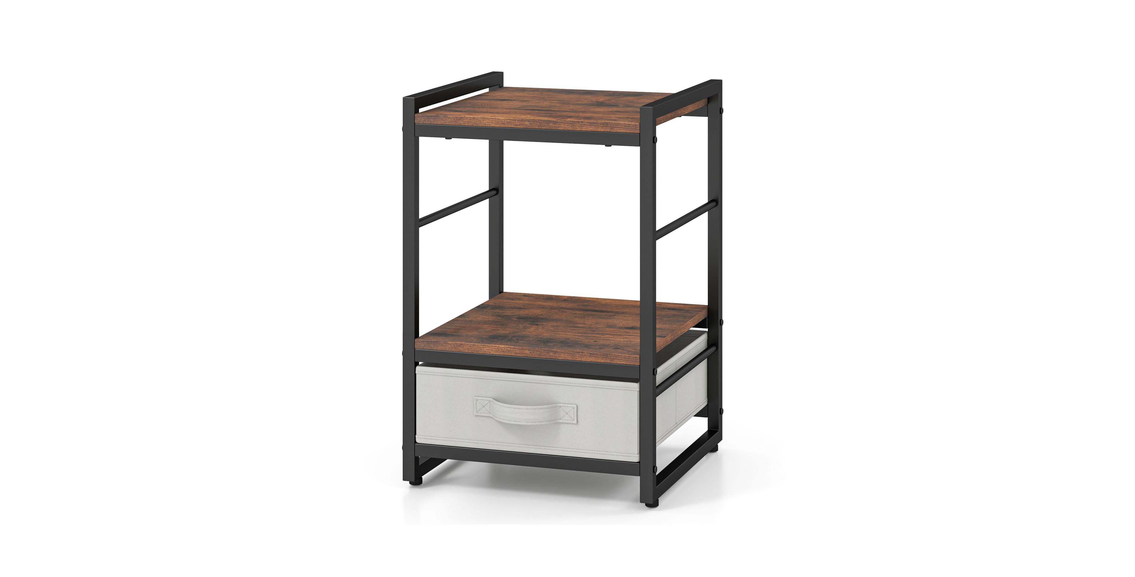 Slickblue Nightstand with Open Storage Shelf and Fabric Drawer for Bedroom