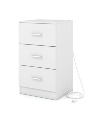 Nightstand with Charging Station and 3 Storage Drawers Bedside Table