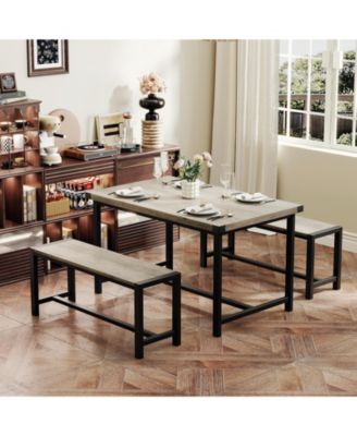 4-Piece Space Saving Dining Set, Sturdy Engineered Wood Metal Frame Bench Set Easy Care Home Dining Furniture