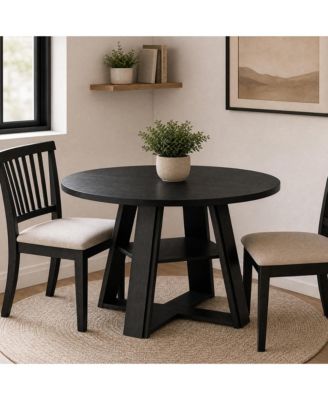 Farmhouse 43'' Round Dining Table with Sturdy Wooden Pedestal, Built-in Storage Shelf