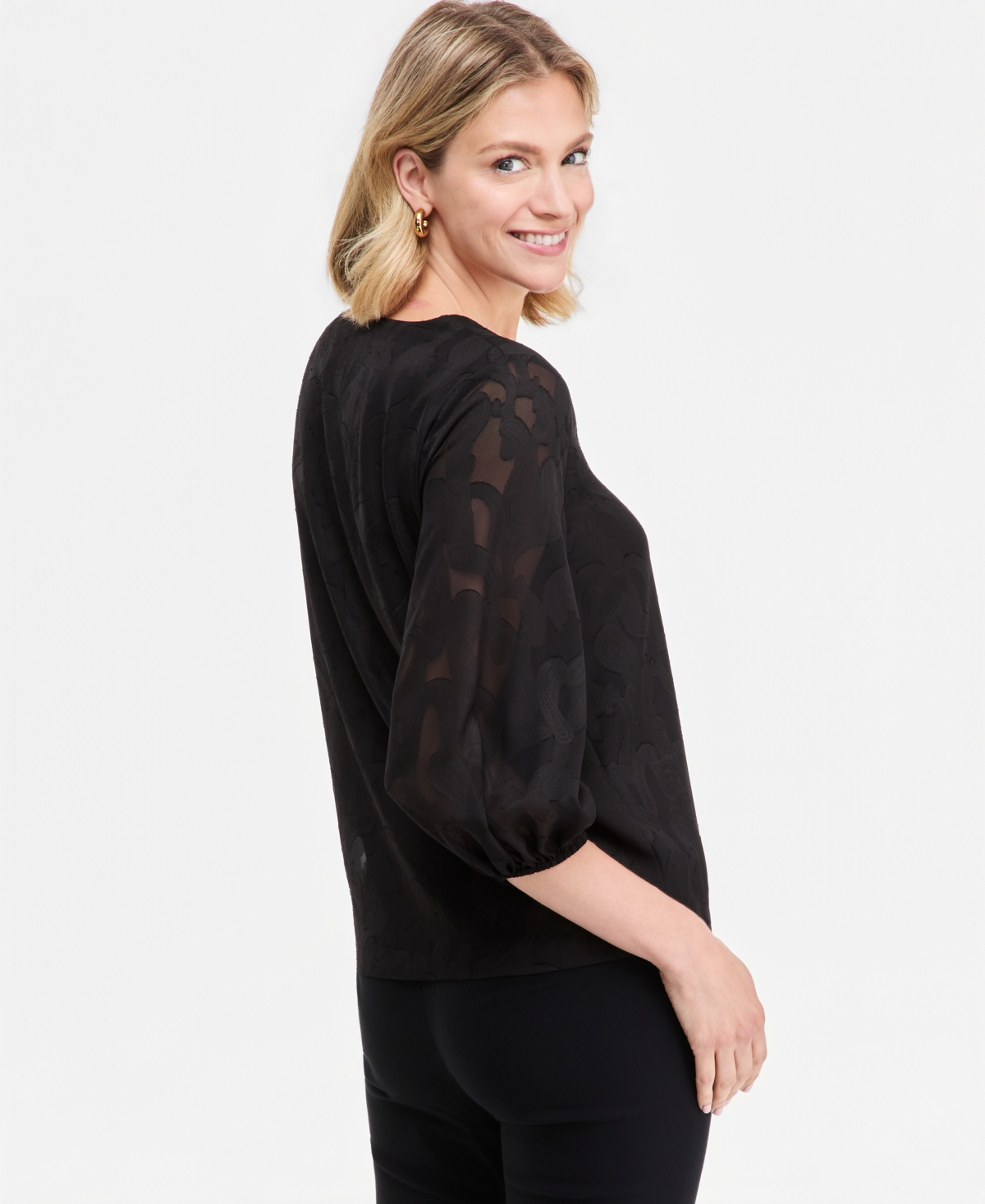 Jm Collection Petite V-Neck 3/4-Sleeve Paisley Blouse, Macy's Exclusive