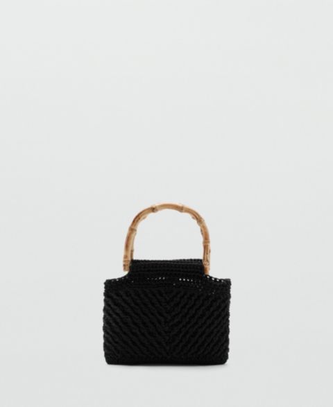 Женская сумка MANGO Bamboo Handle Handbag, цвет: Чёрный