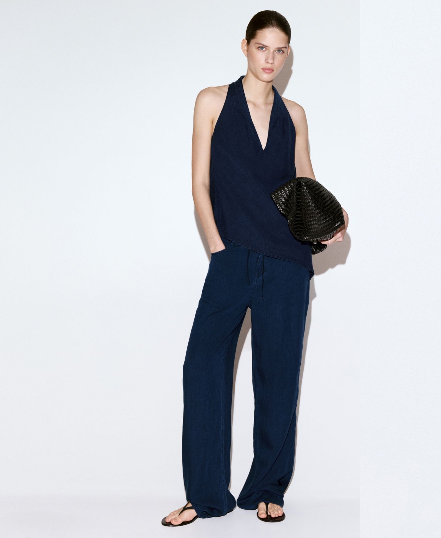 Women's Asymmetrical Denim Halter Neck Top