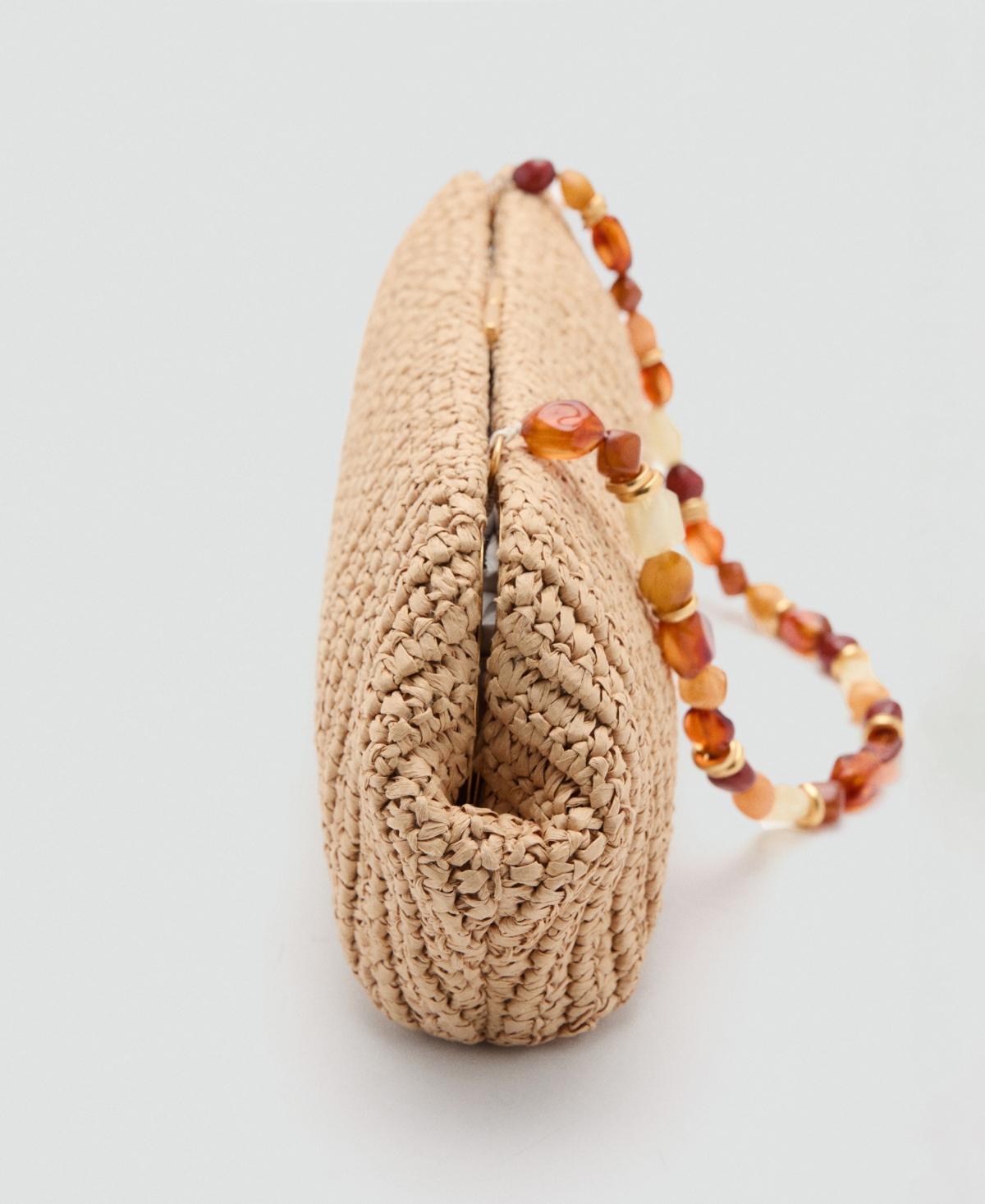 Mango Women's Bead Detail Natural Fiber Shoulder Bag