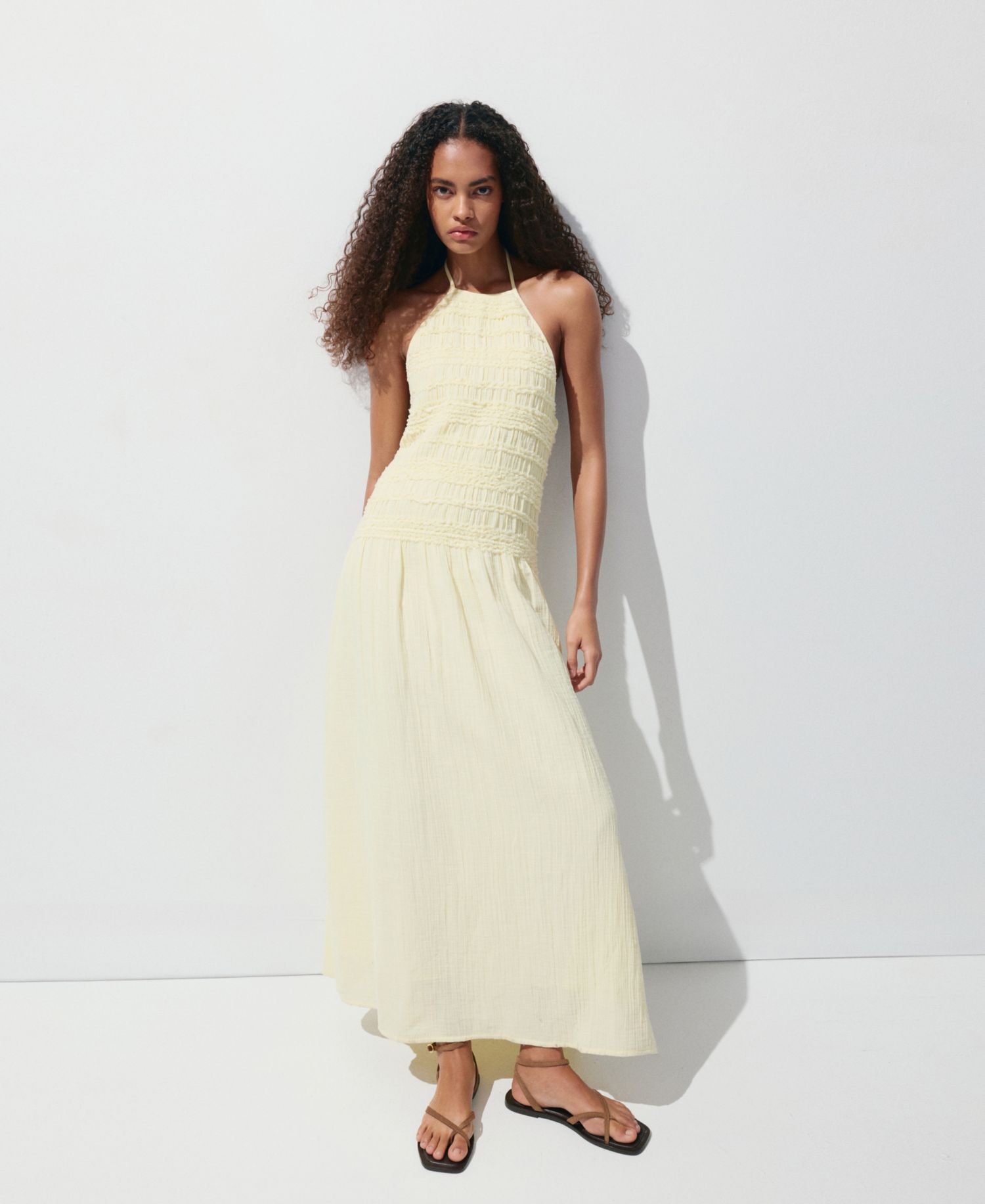 Women's Shirred Crinkle Halter-Neck Dress