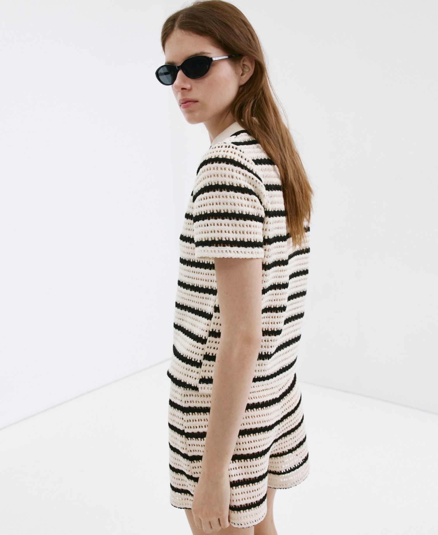 Women's Striped Crochet Shorts