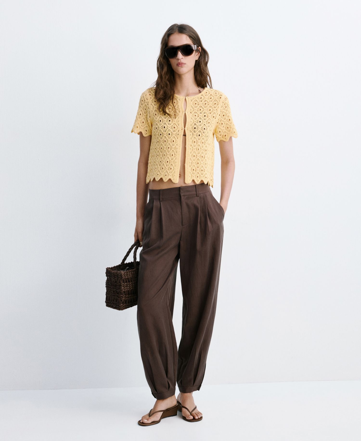 Women's Scalloped Open-Knit Cardigan