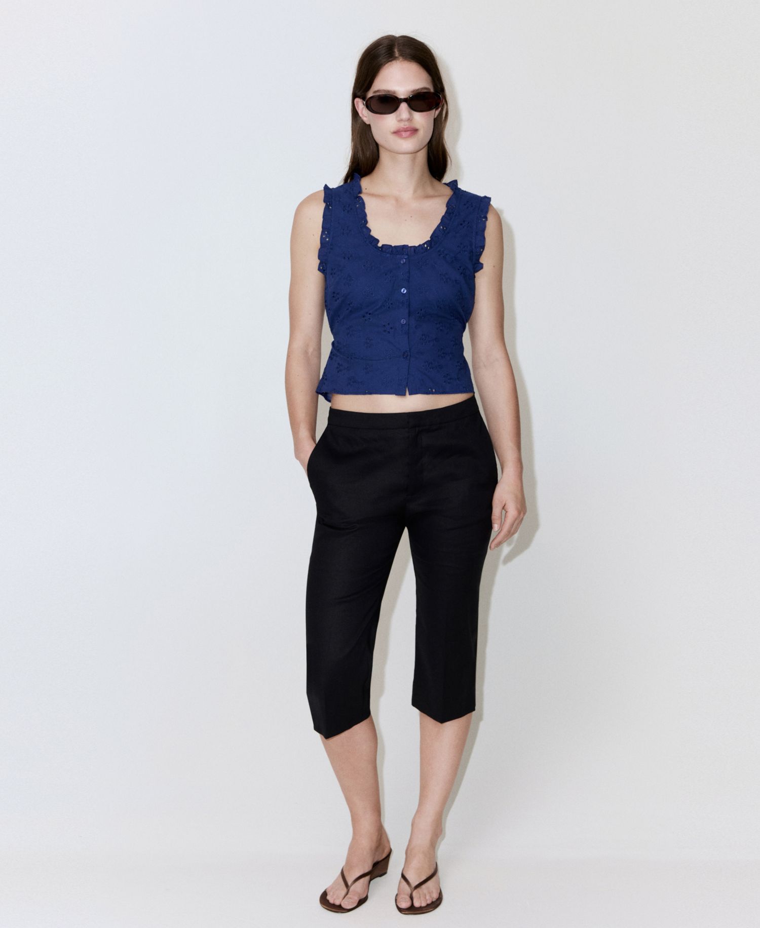 Women's Openwork Embroidery Cotton Blouse