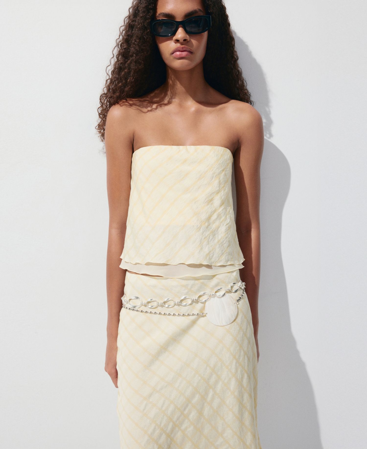 Women's Strapless Checkered Top