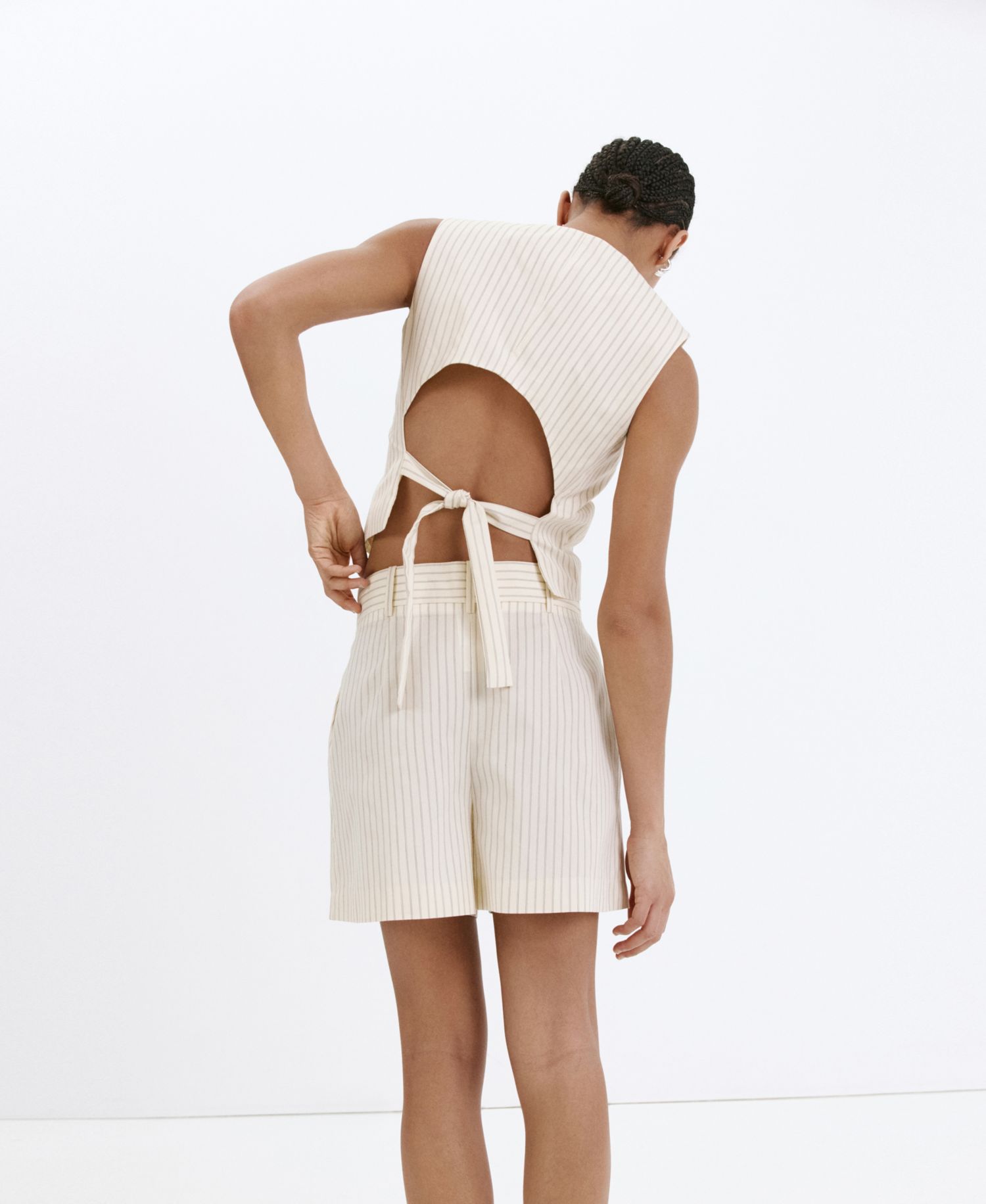 Women's Pinstripe Pleated Bermuda Shorts