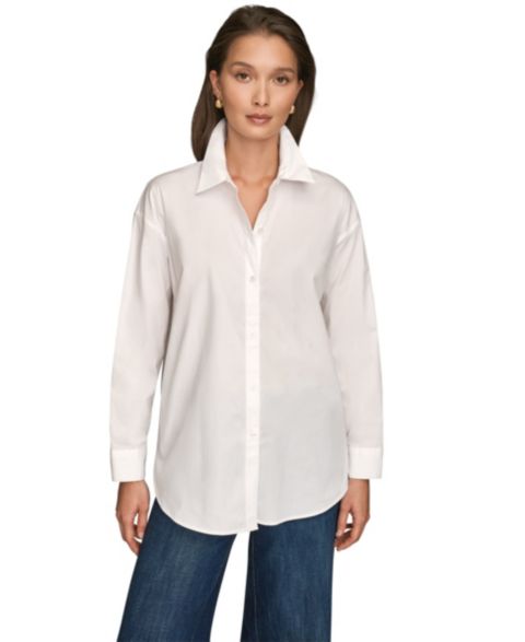 Женская рубашка Donna Karan Weekend Stretch Poplin Button-Down, цвет: Белый