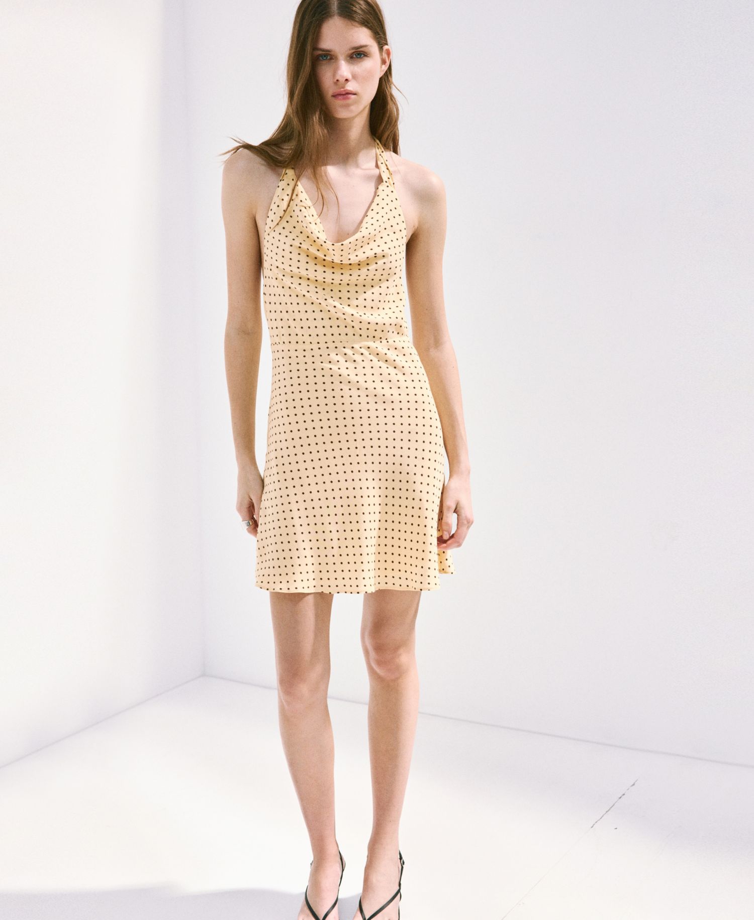 Women's Draped Neck Polka Dot Dress