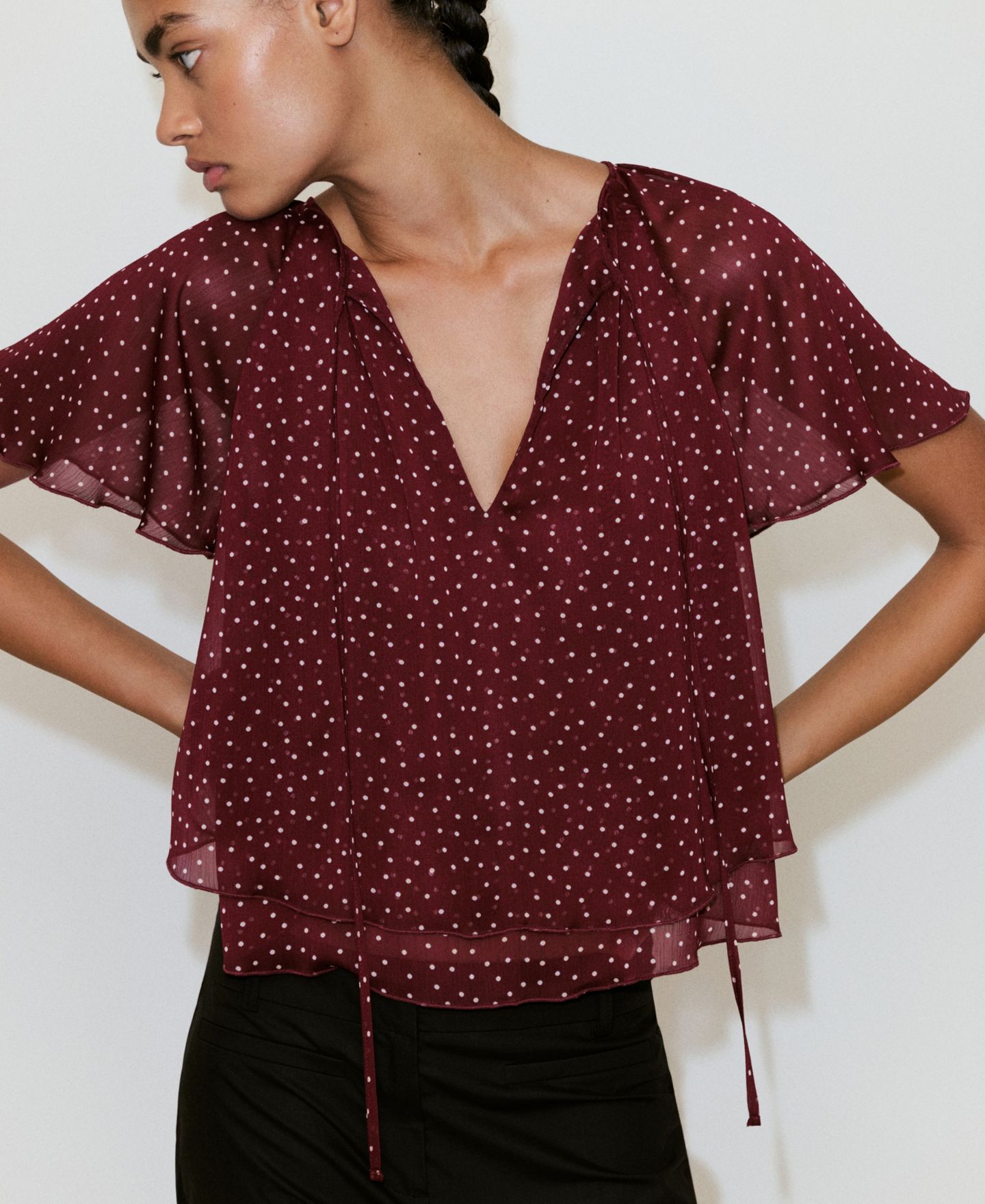 Женская блузка Mango Bow Polka-Dot, цвет: Тёмно-бордовый — фото 6