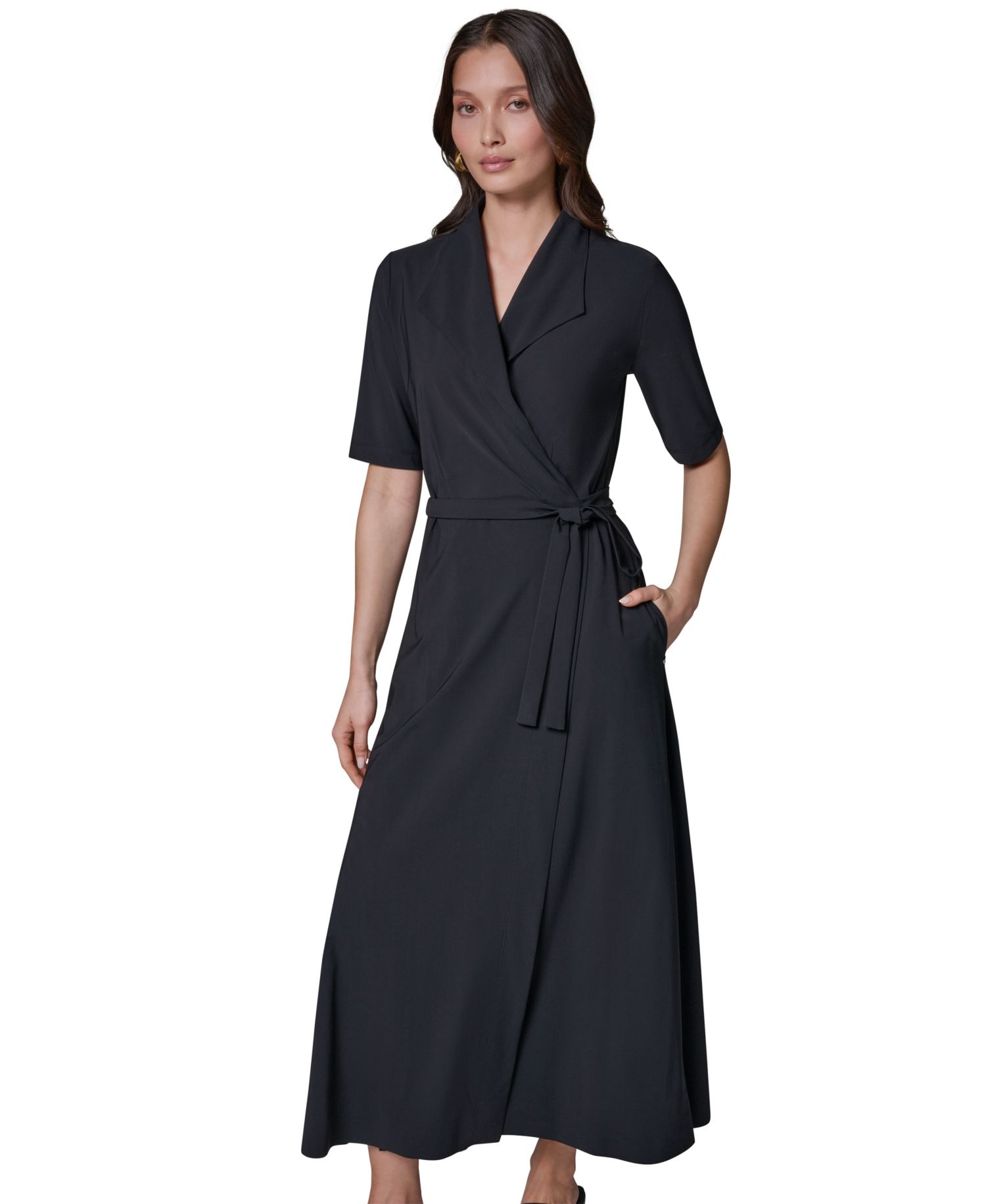 Women's 4-way Stretch Knit Elbow-Sleeve Collared Polo Dress