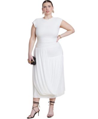 Women's Plus Size Drape Detail Fitted Mesh Dress