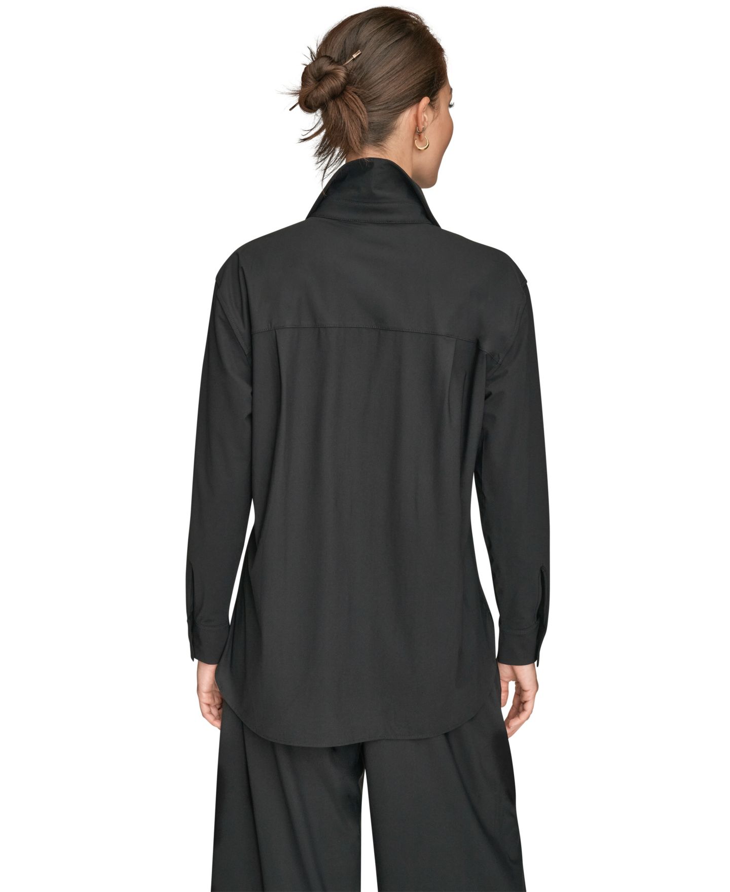 Женская рубашка Donna Karan Weekend 4-Way Stretch Knit Long Sleeve Button-Front, цвет: Чёрный — фото 5