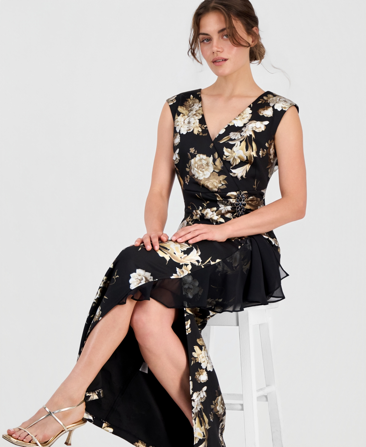 Connected Petite Floral Ruffle Maxi Dress