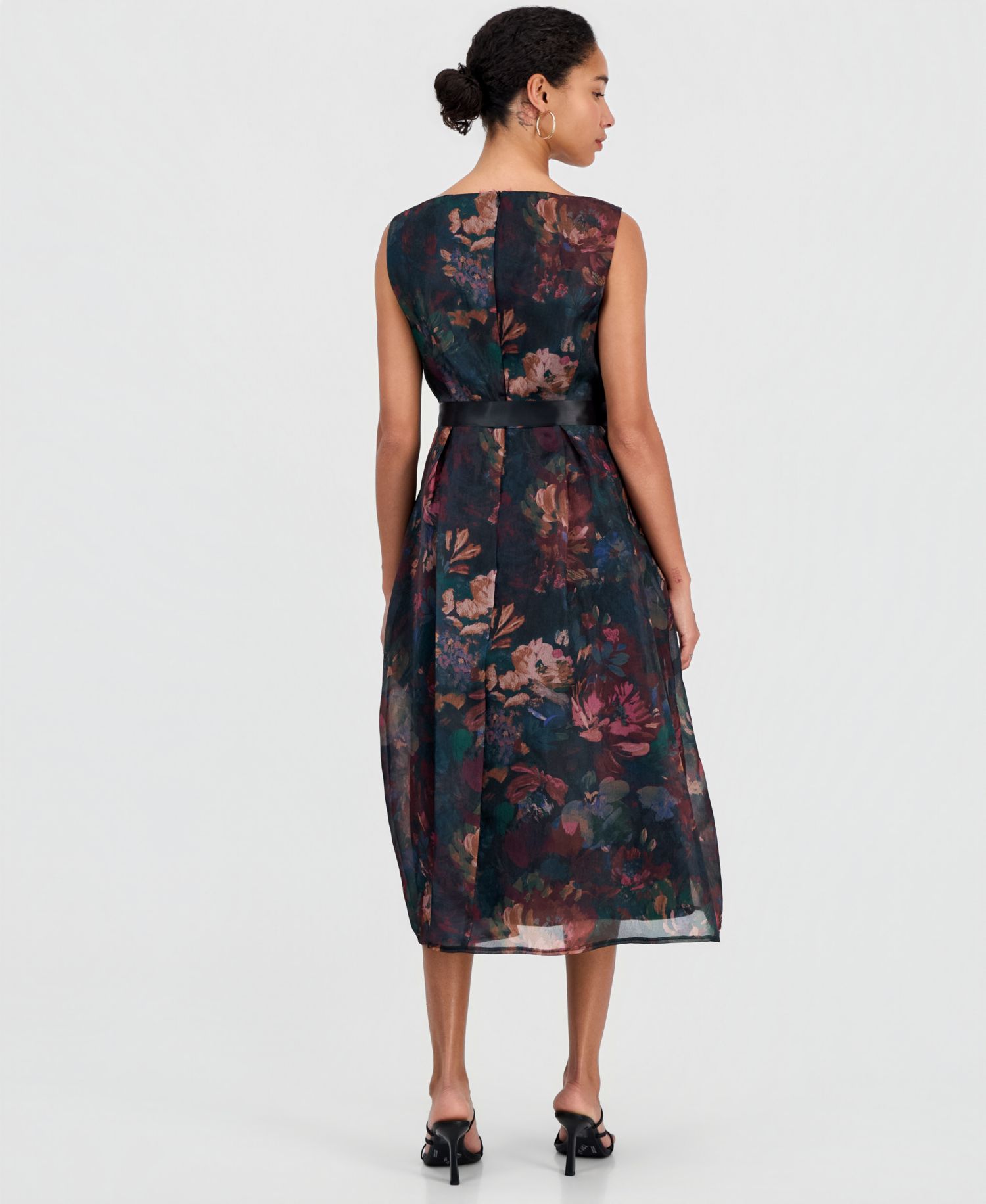 Women's Floral-Print A-Line Midi Organza Dress