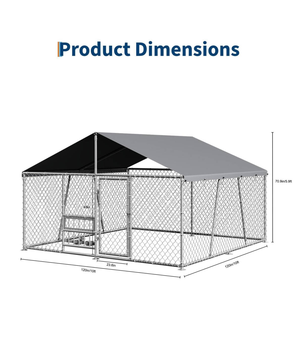 homfan Spacious Heavy Duty Dog Kennel, Secure Metal Pet Crate with Lockable Door, Weather Protection Roof, for Large Dogs