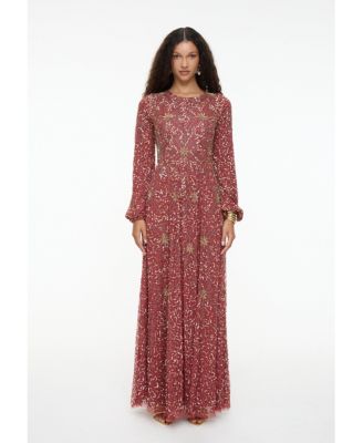Women's Modest Embellished Sequins A-Line Dress